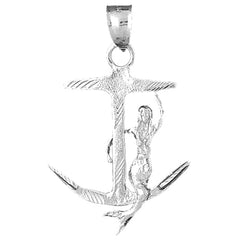 Sterling Silver 3D Mermaid And Anchor Pendant