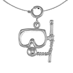 Sterling Silver Scuba Mask And Snorkel Pendant (Rhodium or Yellow Gold-plated)