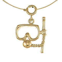 Sterling Silver Scuba Mask And Snorkel Pendant (Rhodium or Yellow Gold-plated)