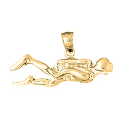 Yellow Gold-plated Silver Scuba Diver Pendant