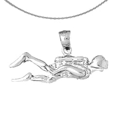 Sterling Silver Scuba Diver Pendant (Rhodium or Yellow Gold-plated)