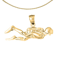 Sterling Silver Scuba Diver Pendant (Rhodium or Yellow Gold-plated)