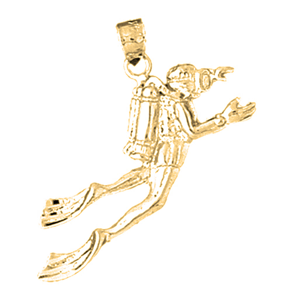 Yellow Gold-plated Silver Scuba Diver Pendant