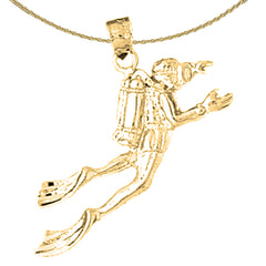 Sterling Silver Scuba Diver Pendant (Rhodium or Yellow Gold-plated)