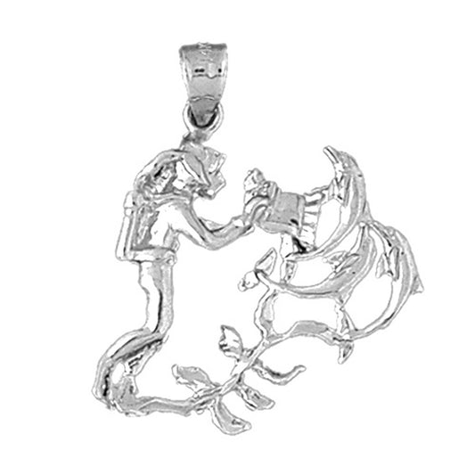 Sterling Silver Scuba Diver With Coral Pendant
