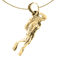 3D-Anhänger „Scuba Diver“ aus Sterlingsilber (rhodiniert oder gelbvergoldet)
