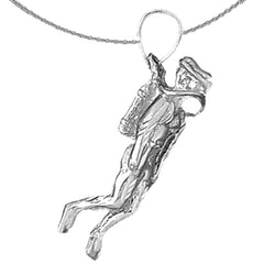 3D-Anhänger „Scuba Diver“ aus Sterlingsilber (rhodiniert oder gelbvergoldet)