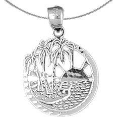 Sterling Silver Beach Scene Pendant (Rhodium or Yellow Gold-plated)