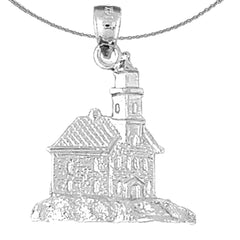 Sterling Silver Lighthouse Pendant (Rhodium or Yellow Gold-plated)