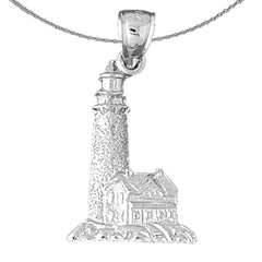 Sterling Silver Lighthouse Pendant (Rhodium or Yellow Gold-plated)