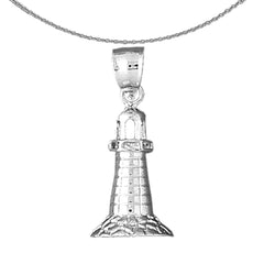 Sterling Silver Lighthouse Pendant (Rhodium or Yellow Gold-plated)