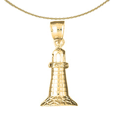 Sterling Silver Lighthouse Pendant (Rhodium or Yellow Gold-plated)
