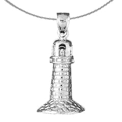 Sterling Silver Lighthouse Pendant (Rhodium or Yellow Gold-plated)
