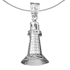 3D-Leuchtturm-Anhänger aus Sterlingsilber (rhodiniert oder gelbvergoldet)