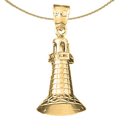 3D-Leuchtturm-Anhänger aus Sterlingsilber (rhodiniert oder gelbvergoldet)