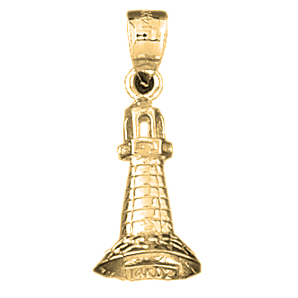 Yellow Gold-plated Silver 3D Lighthouse Pendant
