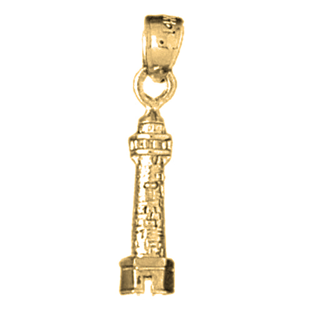 Yellow Gold-plated Silver 3D Lighthouse Pendant