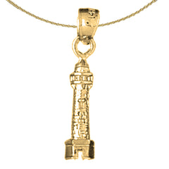 3D-Leuchtturm-Anhänger aus Sterlingsilber (rhodiniert oder gelbvergoldet)