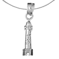 3D-Leuchtturm-Anhänger aus Sterlingsilber (rhodiniert oder gelbvergoldet)