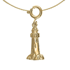 Sterling Silver Lighthouse Pendant (Rhodium or Yellow Gold-plated)