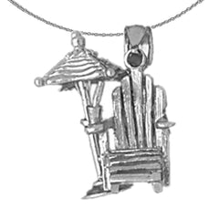 3D-Anhänger „Strandstuhl und Sonnenschirm“ aus Sterlingsilber (rhodiniert oder gelbvergoldet)