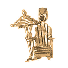 Yellow Gold-plated Silver 3D Beach Chair And Umbrella Pendant