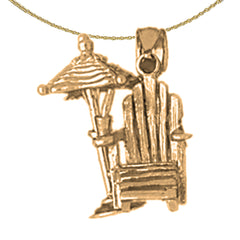 3D-Anhänger „Strandstuhl und Sonnenschirm“ aus Sterlingsilber (rhodiniert oder gelbvergoldet)