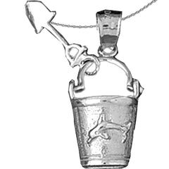 Sterling Silver Pail And Shovel Pendant (Rhodium or Yellow Gold-plated)