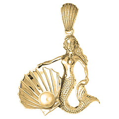 Yellow Gold-plated Silver Mermaid With Shell And Pearl Pendant