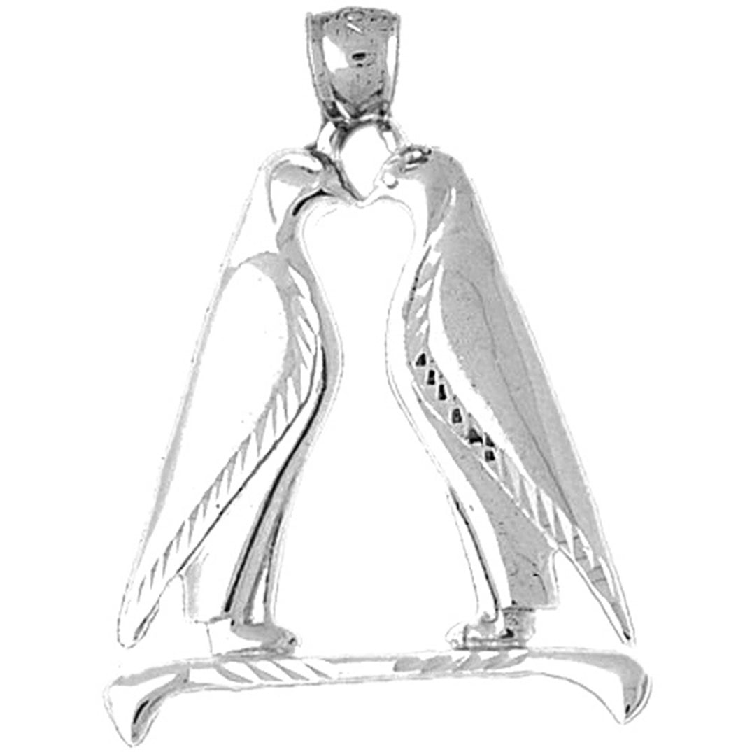 Sterling Silver Penguins Kissing Pendant