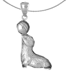 Sterling Silver Seal With Ball Pendant (Rhodium or Yellow Gold-plated)