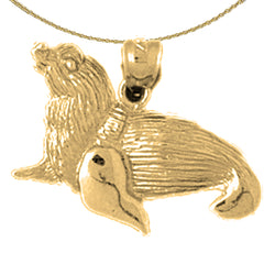 Sterling Silver Seal Pendant (Rhodium or Yellow Gold-plated)