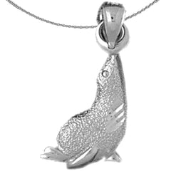 Sterling Silver Seal With Ball Pendant (Rhodium or Yellow Gold-plated)