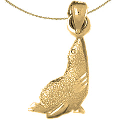 Sterling Silver Seal With Ball Pendant (Rhodium or Yellow Gold-plated)