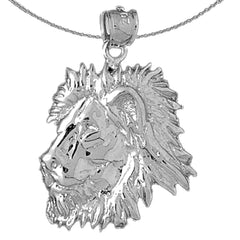 Sterling Silver Lion Head Pendant (Rhodium or Yellow Gold-plated)