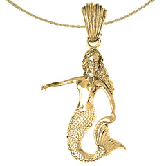 Sterling Silver Mermaid Pendant (Rhodium or Yellow Gold-plated)