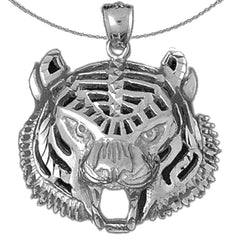 Sterling Silver Tiger Head Pendant (Rhodium or Yellow Gold-plated)
