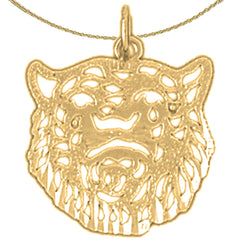 Sterling Silver Tiger Head Pendant (Rhodium or Yellow Gold-plated)