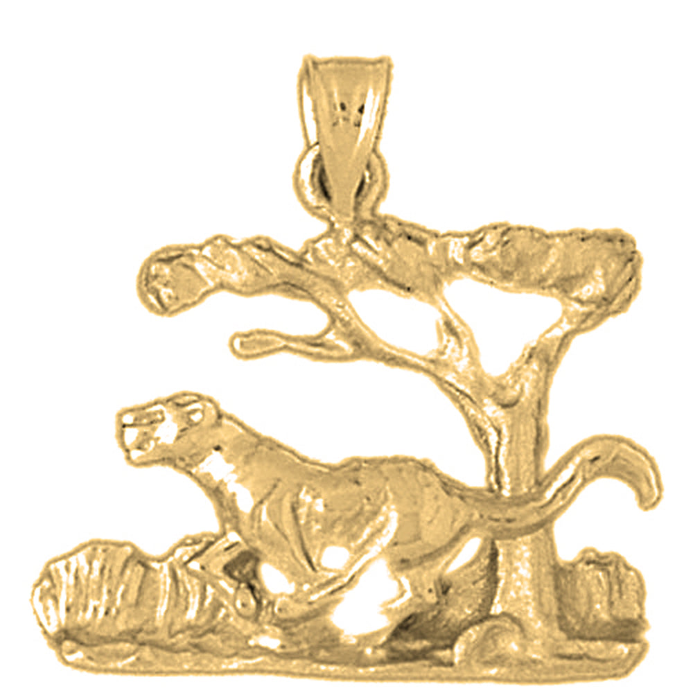 Yellow Gold-plated Silver Tiger In The Woods Pendant