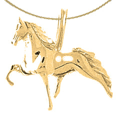 Sterling Silver 3D Horse Pendant (Rhodium or Yellow Gold-plated)