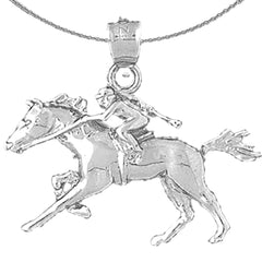 Sterling Silver Jockey And Horse Pendant (Rhodium or Yellow Gold-plated)