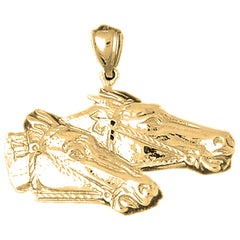 Yellow Gold-plated Silver Horse Heads Pendant
