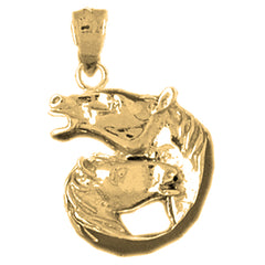 Yellow Gold-plated Silver Horse Heads Pendant