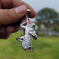 Colgante Poseidón de plata de ley (bañado en rodio o oro amarillo)