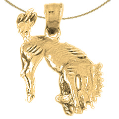Sterling Silver Rodeo Horse Pendant (Rhodium or Yellow Gold-plated)