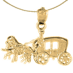 Colgante de caballo y carro de plata de ley (bañado en rodio o oro amarillo)