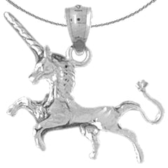 Colgante de unicornio 3D de plata de ley (bañado en rodio o oro amarillo)