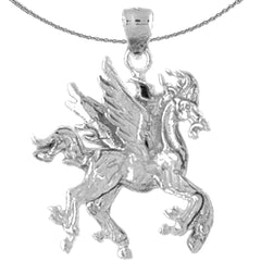 3D-Pegasus-Anhänger aus Sterlingsilber (rhodiniert oder gelbgoldbeschichtet)