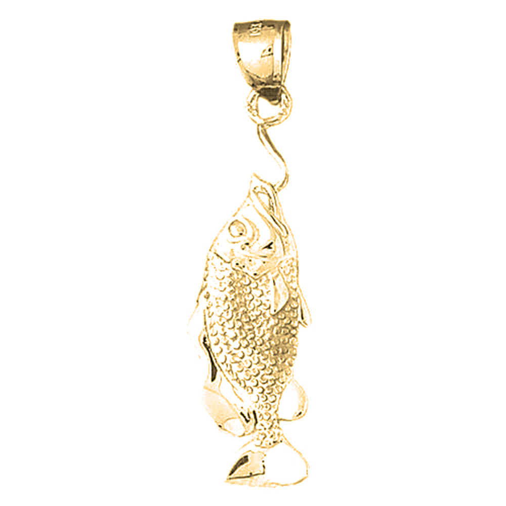 Yellow Gold-plated Silver Fish On Hook Pendant