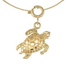 Sterling Silver Turtle Pendant (Rhodium or Yellow Gold-plated)